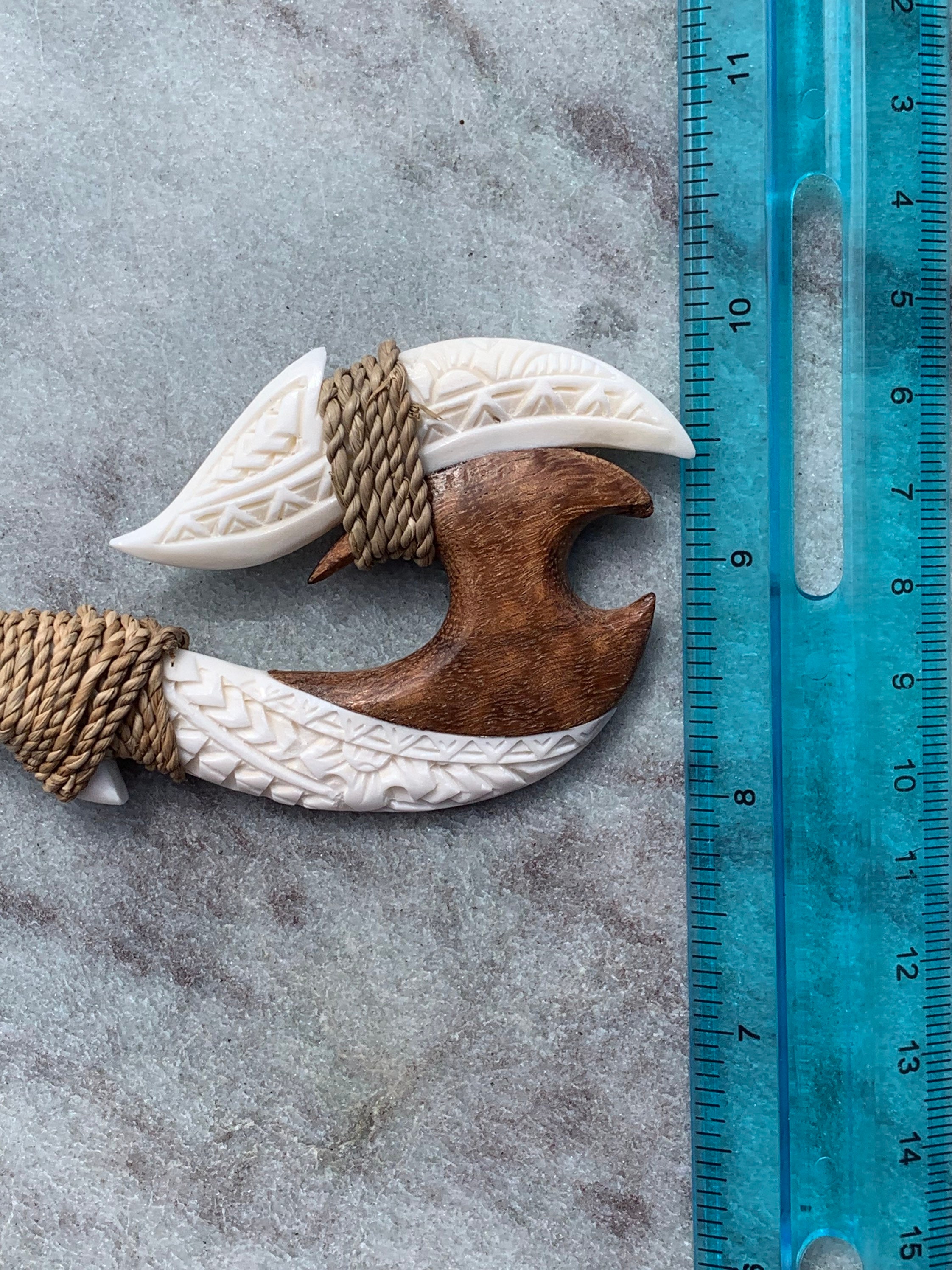 Hawaiian Maui Makau Traditional Native Fish Hook Necklace Pendant. Wood and Bone  Carved. 