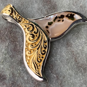 Hawaiian Islands Whale Tail Pendant Necklace. Kauai, Oahu, Maui, Big Island of Hawaii. Gold, Silver, Mother of Pearl. image 2