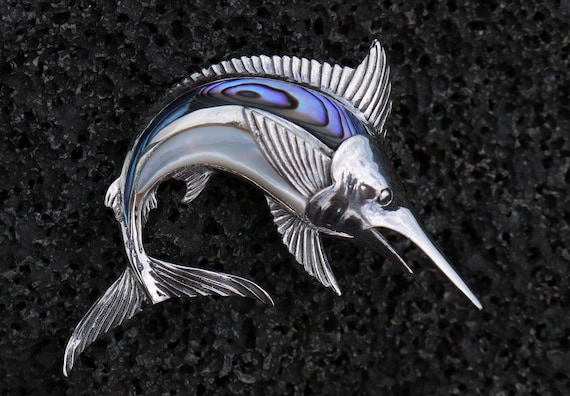 Marlin Fish Necklace Pendant. Abalone Paua Shell, Mother of