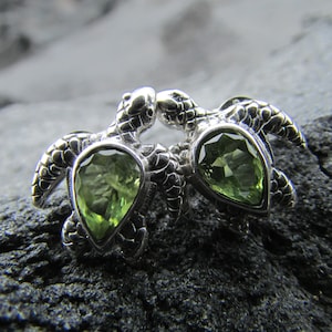 Sea Turtle Stud Earrings | Sterling Silver | Peridot | Ocean | Beach | Gift | Jewelry | Handmade | Unique