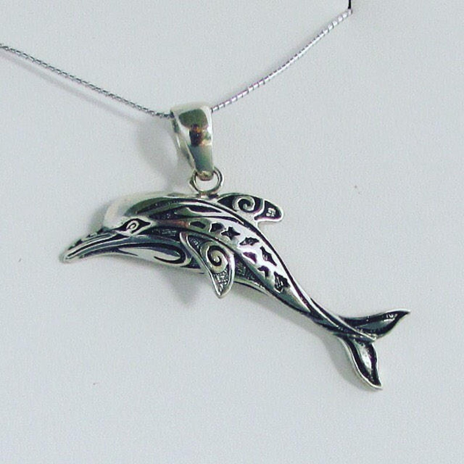 Dolphin Necklace Pendant Sterling Silver Ocean Beach Etsy