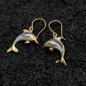 18K Gold Vermeil Aumakua Dolphins Earrings. Abalone Paua Shell, Mother of Pearl, 18K Gold, Sterling Silver. image 6