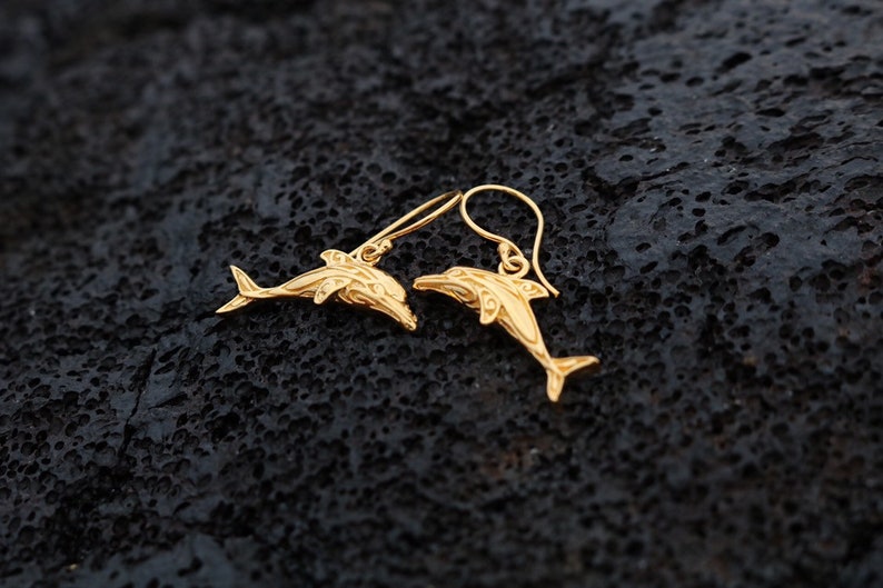 18K Gold Vermeil Dolphin Earrings.