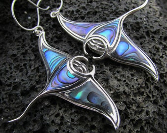 Manta Ray Stingray Earrings Handmade | Abalone | Paua Shell | Sterling Silver