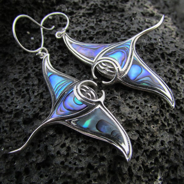 Manta Ray Stingray Earrings Handmade | Abalone | Paua Shell | Sterling Silver