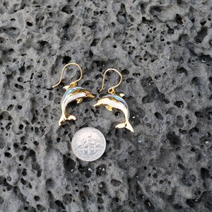 18K Gold Vermeil Aumakua Dolphins Earrings. Abalone Paua Shell, Mother of Pearl, 18K Gold, Sterling Silver. image 7