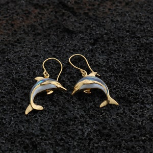 18K Gold Vermeil Aumakua Dolphins Earrings. Abalone Paua Shell, Mother of Pearl, 18K Gold, Sterling Silver. image 4