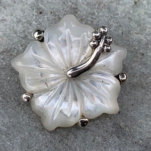 Hibiscus Flower Necklace Pendant. Hawaiian State Flower. Sterling Silver, Mother of Pearl