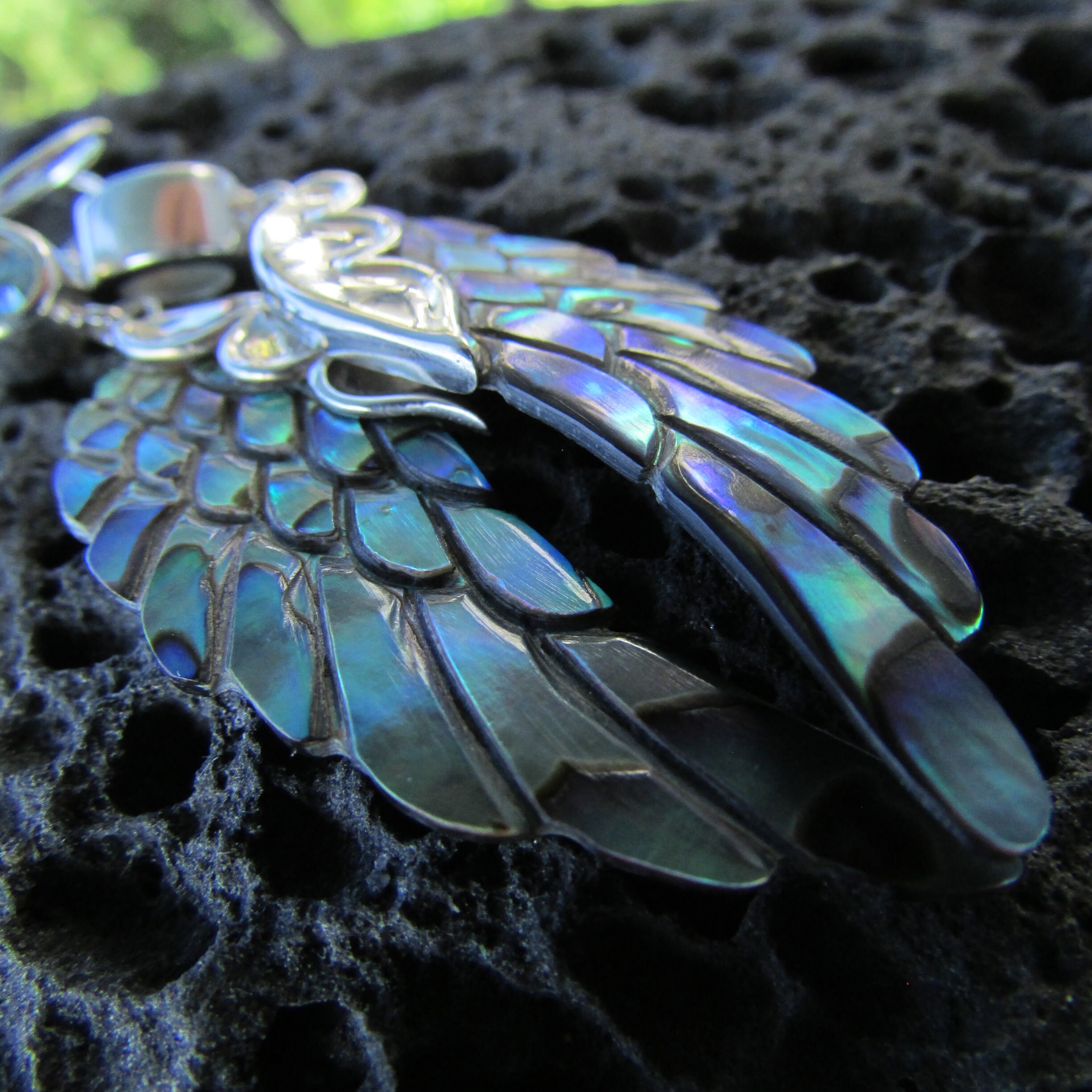 Angel Wings Earrings | Paua Abalone Shell | Sterling Silver