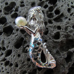 Mermaid Necklace Pendant | Pearl | Sterling Silver | Paua Shell | Abalone Shell | Ocean | Beach | Gift | Jewelry | Handmade | Unique