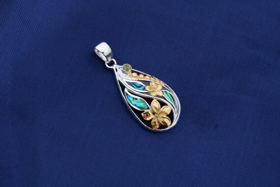 Sterling Silver Large Teardrop Pendant Necklace Gold Vermeil Flowers UK Seller Sterling Silver Large Teardrop Pendant Necklace Gold Vermeil Flowers UK Seller