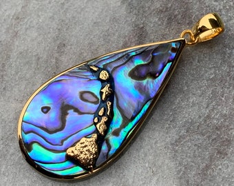 Hawaiian Islands Chain Necklace Pendant. Kauai, Oahu, Maui, Big Island of Hawaii. Silver, 18k Gold, Abalone Paua Shell.