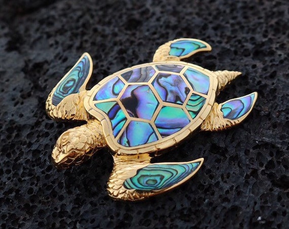 Sea Turtle Paua Shell Sterling Silver Necklace or Pin - Chain Included Sea Turtle Paua Shell Sterling Silver Necklace or Pin - Chain Included