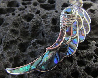 Angel Wing Necklace Pendant. Amethyst, Peridot or Blue Topaz. Abalone Paua Shell. Sterling Silver.