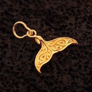 18K Gold Vermeil Whale Tail Necklace Pendant.