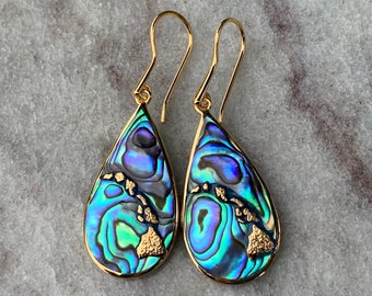 Hawaiian Islands Chain Earrings. Kauai, Oahu, Maui, Big Island of Hawaii. Silver, 18k Gold, Abalone Paua Shell.