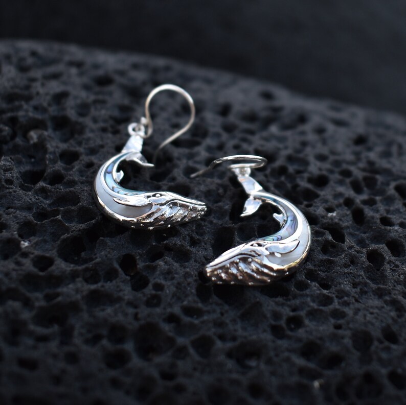 Whale Earrings. Sterling Silver. Abalone Shell. Mother of - Etsy