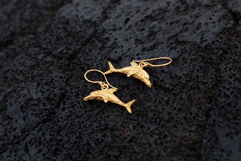 18K Gold Vermeil Dolphin Earrings.