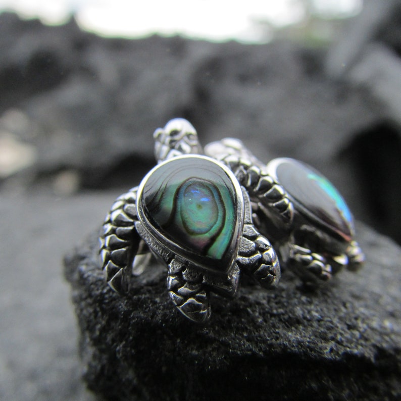 Ocean Unique Sea Turtle Stud Earrings Beach Sterling Silver Abalone Paua Shell Gift Jewelry Handmade
