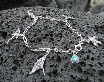 Sterling Silver Ocean Charm Bracelet | Abalone, Sea Turtle, Dolphin