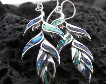 Heliconia Flower Earrings | Paua Abalone Shell | Sterling Silver | Nature | Gift | Jewelry | Handmade | Unique