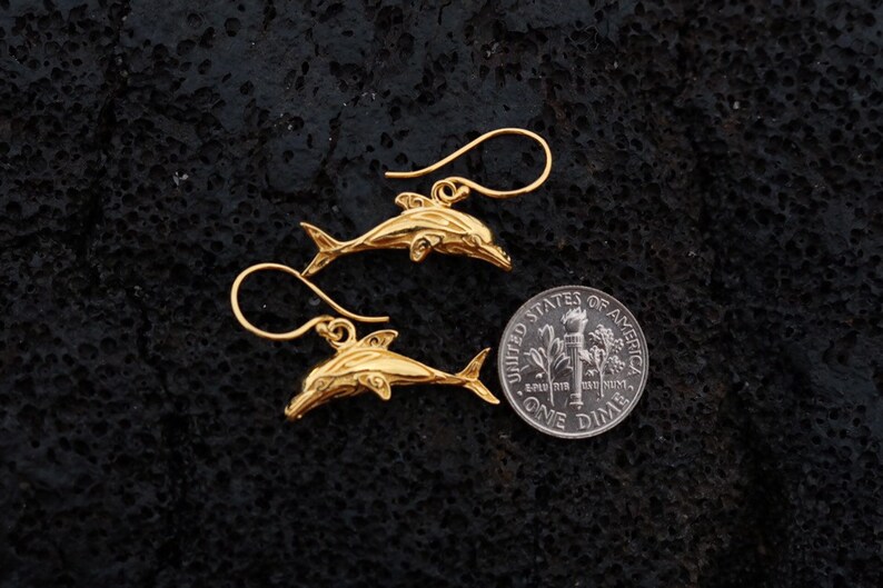 18K Gold Vermeil Dolphin Earrings.