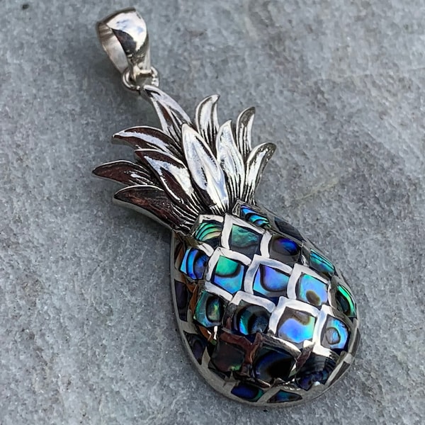 Pineapple Pendant Necklace | Paua Abalone Shell | Sterling Silver | Ocean | Beach | Gift | Jewelry | Handmade | Unique