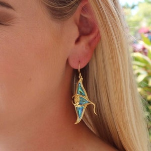 18K Gold Vermeil Manta Ray Stingray Earrings Handmade Abalone Paua Shell Sterling Silver image 3