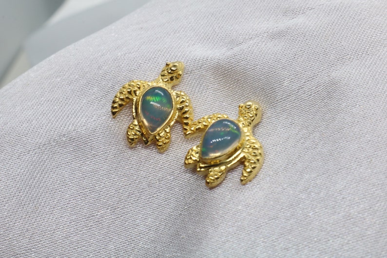 Turtle Shell Opal Opal Turtles Hawaiian Honu 18K Gold Vermeil Stud Earrings - Etsy