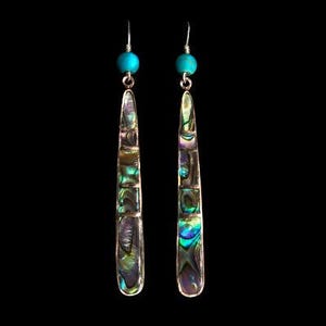 Long Inlay Abalone Turquoise Earrings, Small - Ted Dailey Southwestern Jewelry