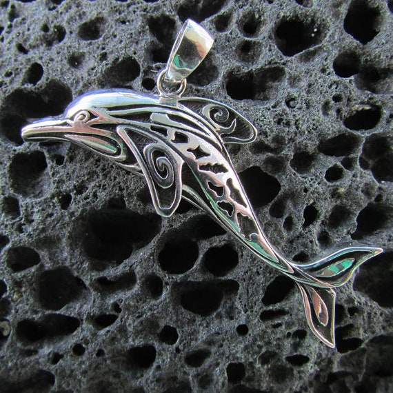 Sterling Silver Moveable Dolphin and Waves Mother of Pearl Charm Pendant