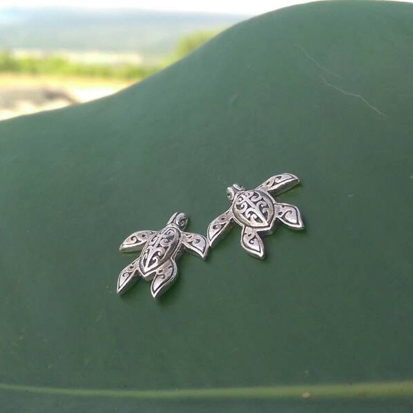 Orecchini A Tartaruga In Argento Sterling 925 Con Albero Di Cocco E Onde – Regalo Estate