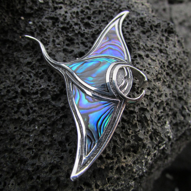 Manta Ray Necklace Pendant Handmade Abalone Paua Shell Sterling Silver image 9