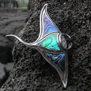 Manta Ray Necklace Pendant Handmade Abalone Paua Shell Sterling Silver image 10