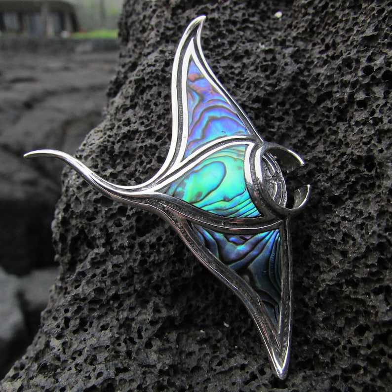 Manta Ray Necklace Pendant Handmade Abalone Paua Shell Sterling Silver image 10