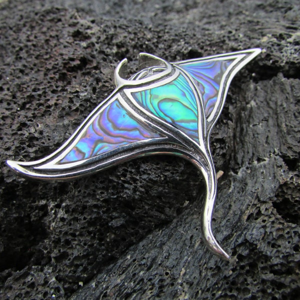 Manta Ray Necklace Pendant Handmade | Abalone | Paua Shell | Sterling Silver