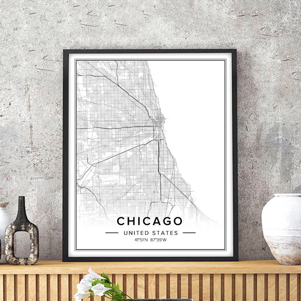 Chicago Map Chicago Wall Art Chicago Print Chicago Poster  Etsy