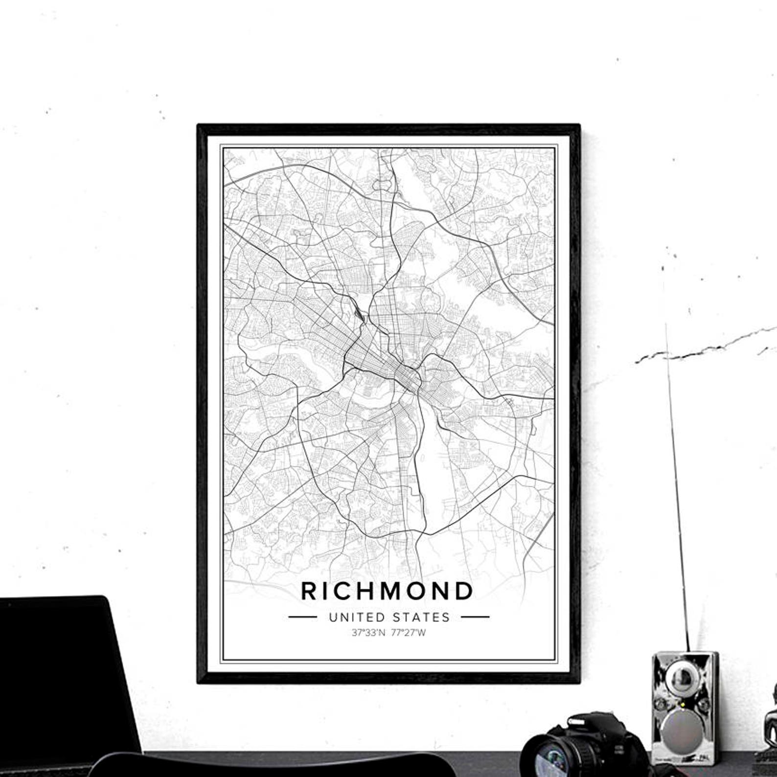 Richmond Map Richmond Va Art Richmond Va Print Richmond Etsy