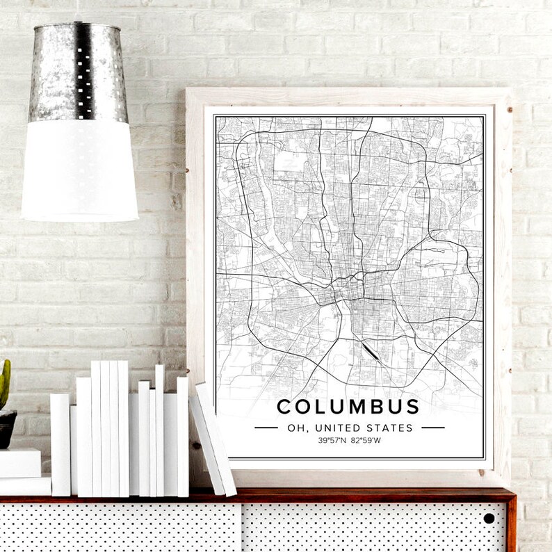 Columbus Ohio Map Columbus Ohio Wall Art Columbus Map Etsy