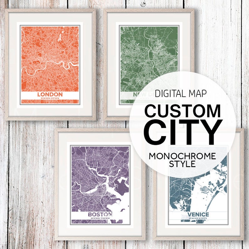 Custom Print Map Color Map Custom Map Print Custom Map Art Etsy