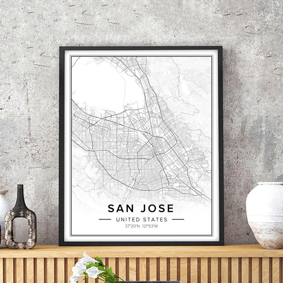 San Jose Map San Jose Wall Art San Jose Print San Jose Etsy