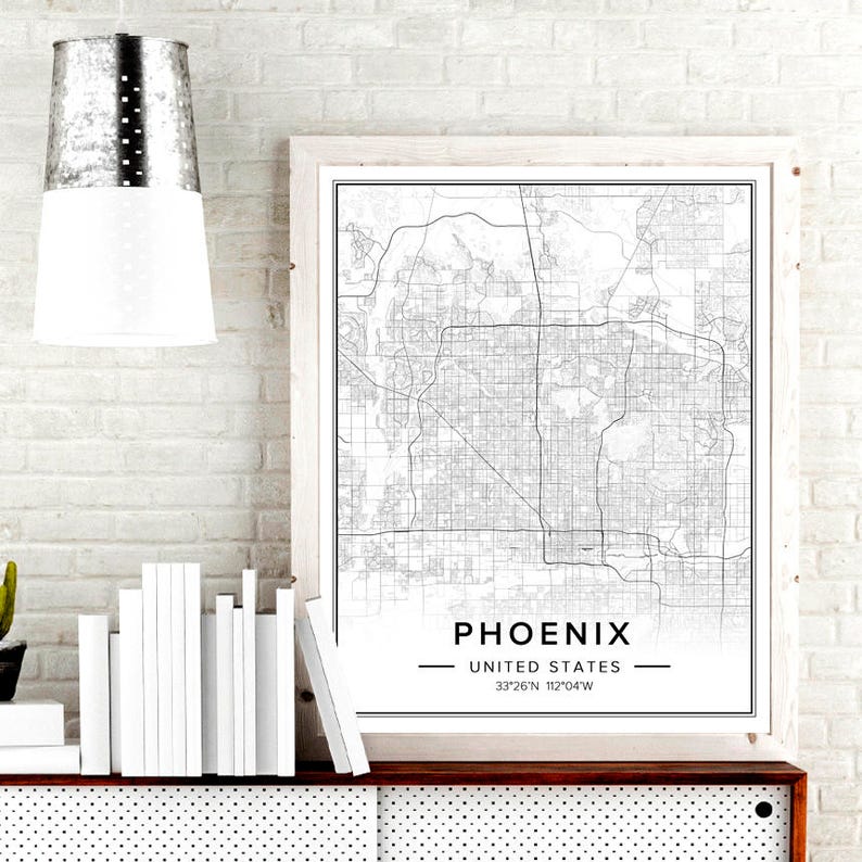 Phoenix Map Phoenix Print Phoenix Wall Art Phoenix Arizona Etsy