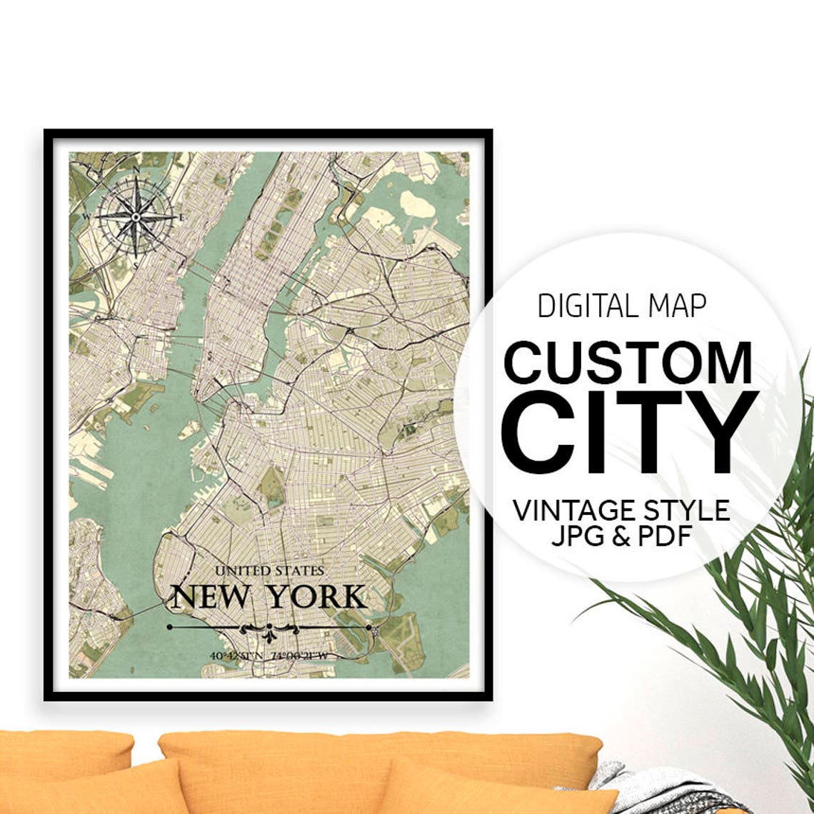 Vintage City Map Custom Vintage Map Vintage City Poster Etsy UK
