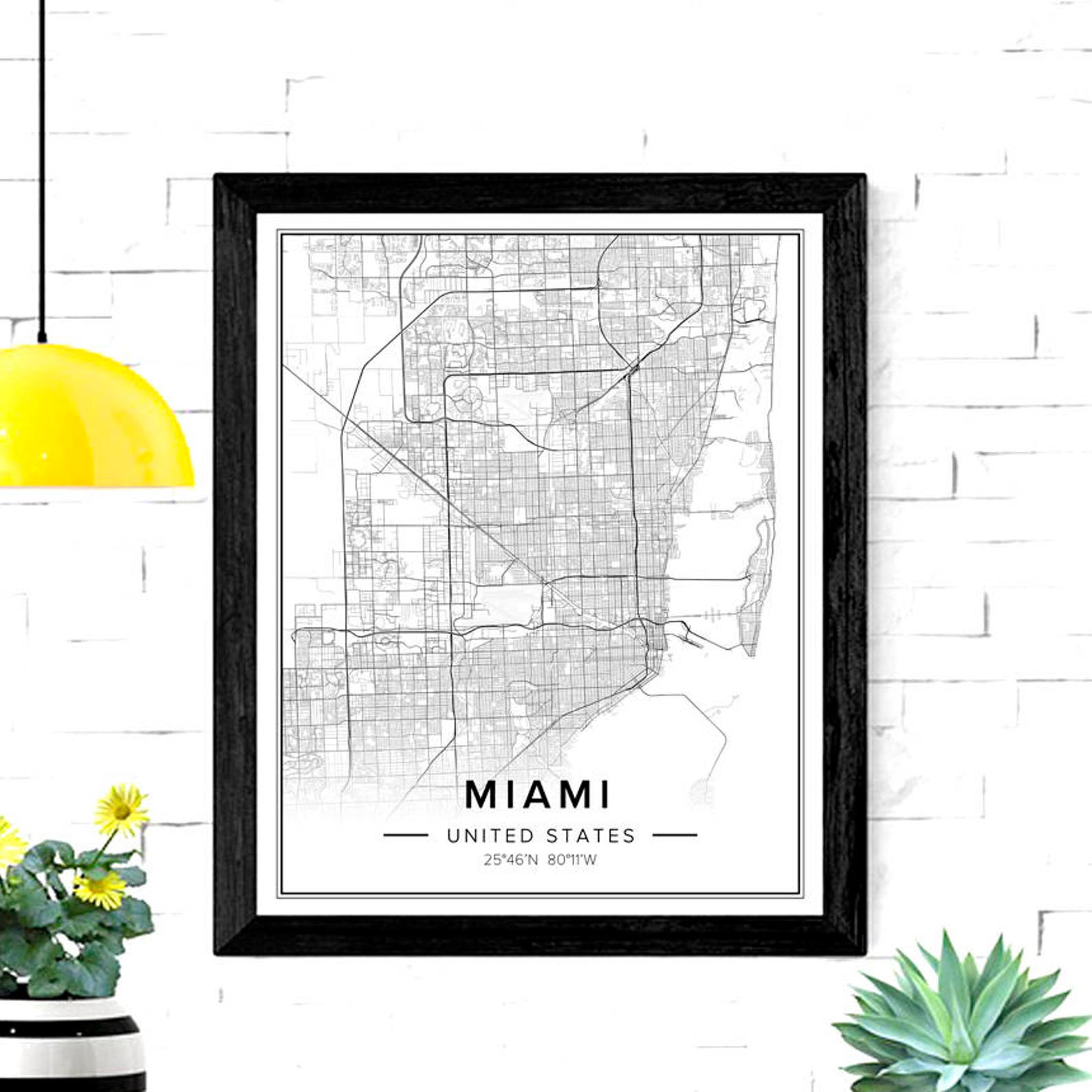 Miami Map Miami Map Art Miami City Map Miami Print Miami Etsy