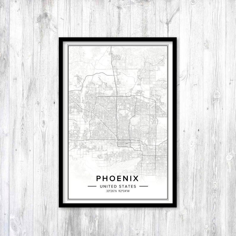 Phoenix Map Phoenix Print Phoenix Wall Art Phoenix Arizona Etsy