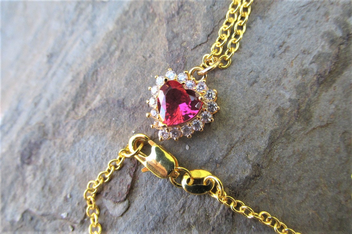 Red Ruby Pendant Necklace Red Ruby Gold Filled Necklace Heart - Etsy