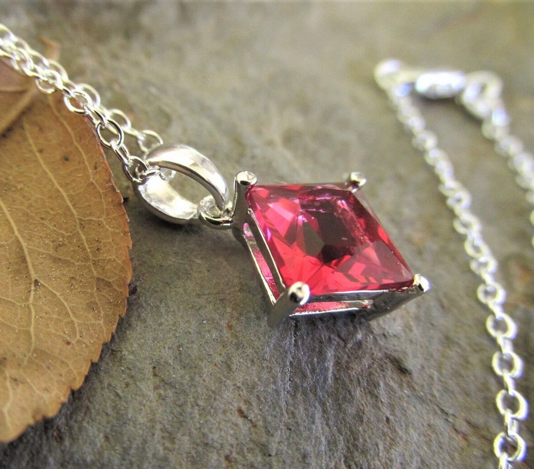 Buy Red Ruby Pendant Necklace Sterling Silver Square Cut Ruby Pendant July  Birthstone Lab Created Ruby Jewelry Online in India
