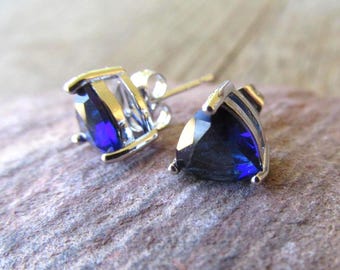 Sapphire stud earrings sapphire studs gold filled earrings 7mm 1ct sappphire earrings sapphire gift September birthstone earrings.
