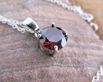 Minimalist garnet pendant garnet necklace garnet sterling silver necklace garnet sterling silver jewelry 925 January birthstone.