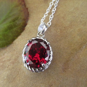 Garnet pendant garnet necklace garnet sterling silver necklace oval garnet sterling silver jewelry 925 January birthstone.